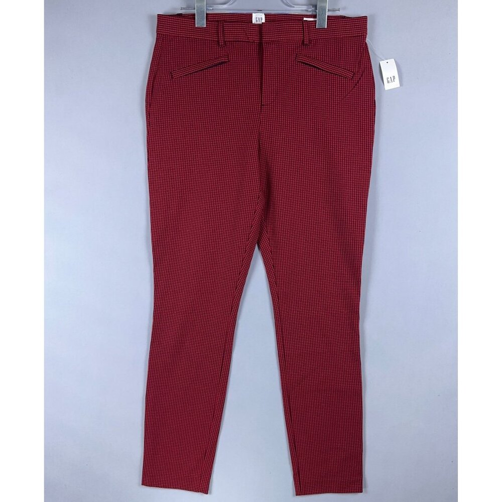 Gap Skinny Ankle Pants Womens Size 12 Tall Plaid Mid Rise Red Black